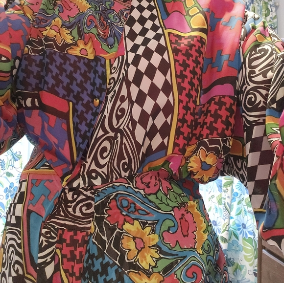 Diane Freis Chiffon two-piece dress of abstract print in multi-colors - Picture 15 of 17